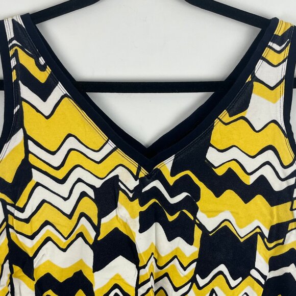 BNW Bianca Nygard Weekend Top Blouse Size 12 Black Yellow Sleeveless V Neck Stre - Picture 2 of 9